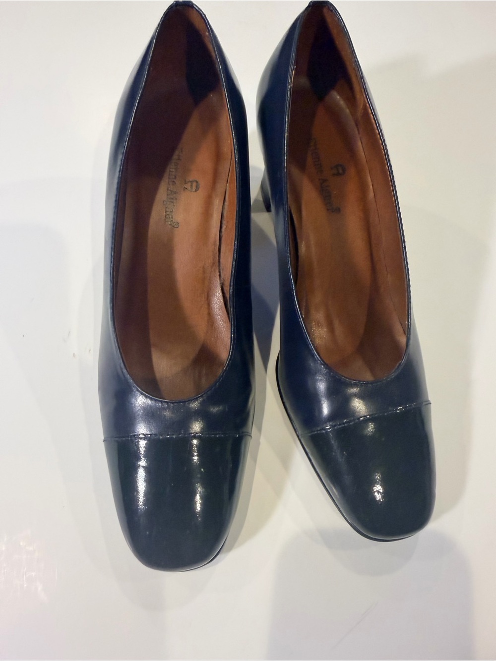 Etienne Aigner Dark Navy Leather Square-Toe Pumps